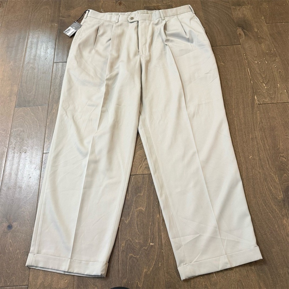 Savane Men's‎ Dress Pants Beige Pleated Cuffed Hem Straight Leg 38x30